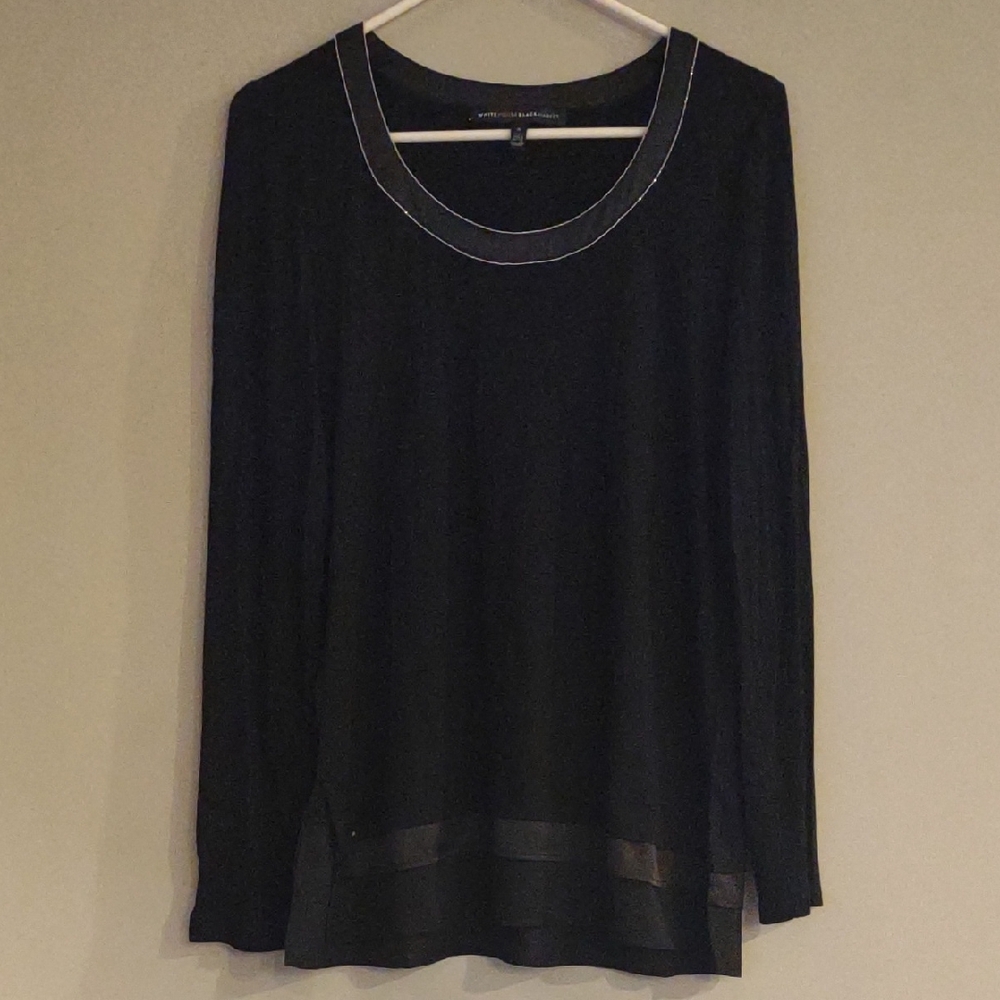 White House Black Market Women's Small Black Long Sleeve Sheer Hem Blouse